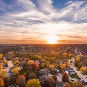 Fall Sunset Over a suburban Neighborhood