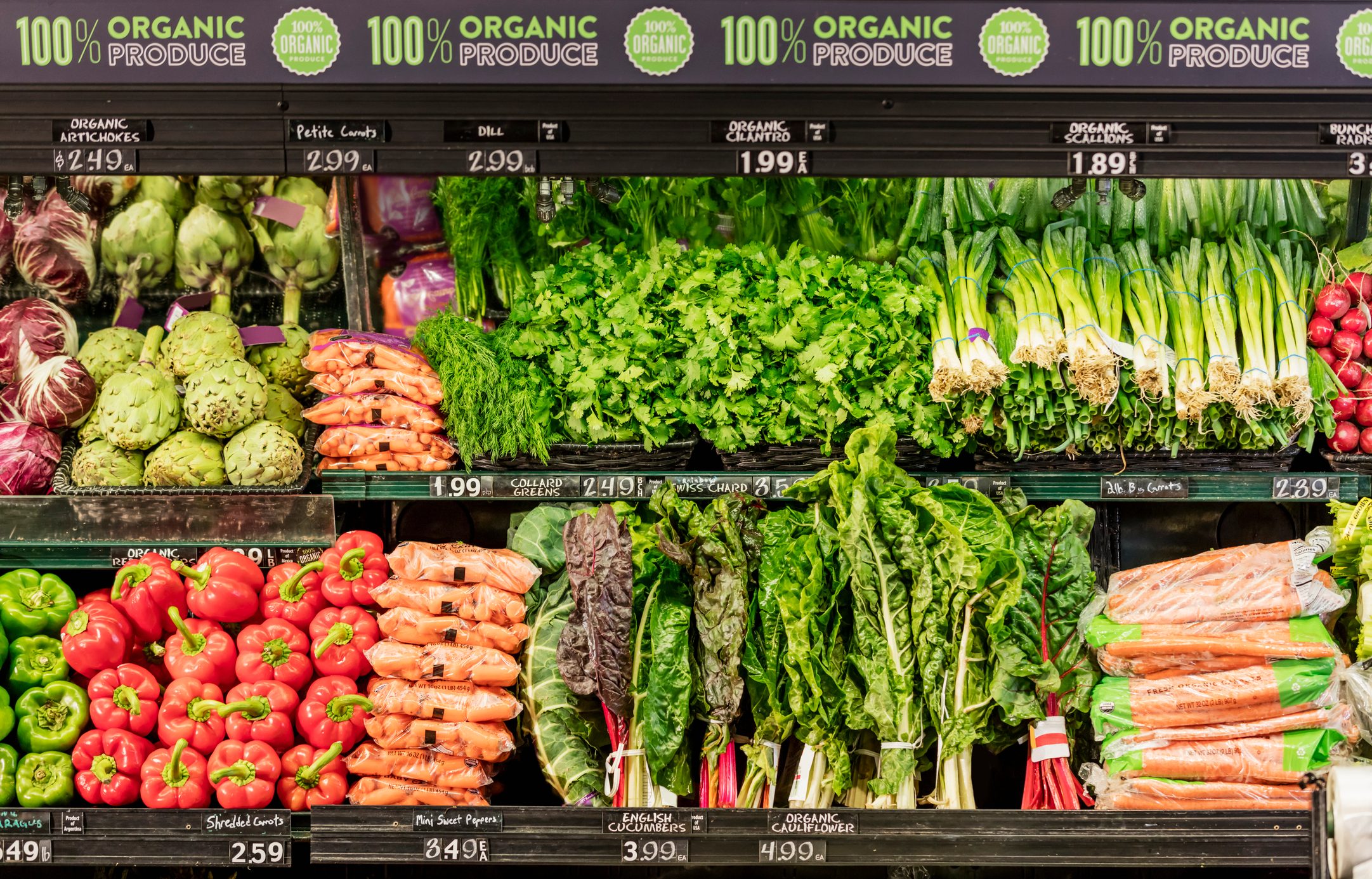 Organic produce in grocery store