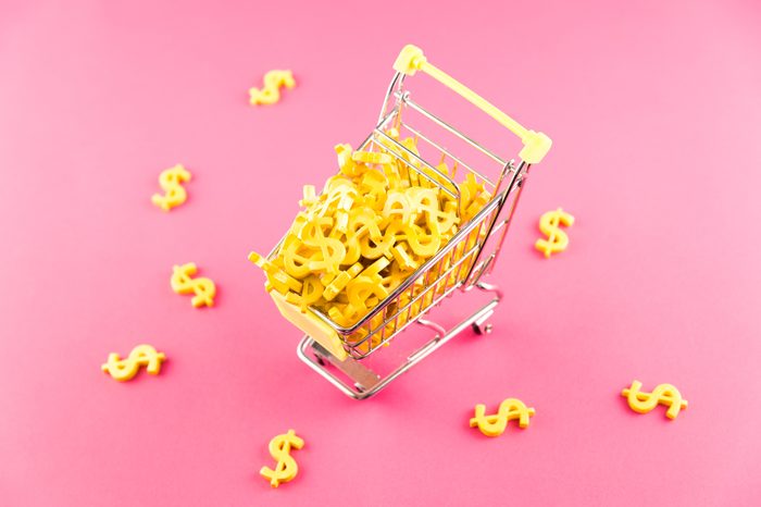 Plenty dollar shape object in a shopping cart