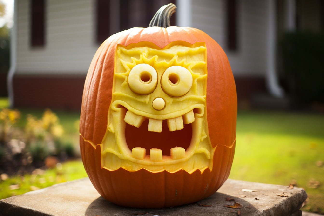spongebob squarepants themed jackolantern created by AI