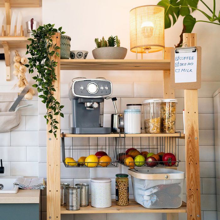 Utilitarian Shelving Unit In Kitchen