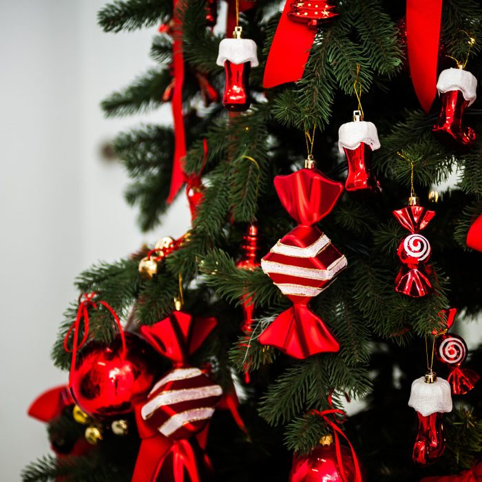 Festive Christmas home interior in bright colors.
