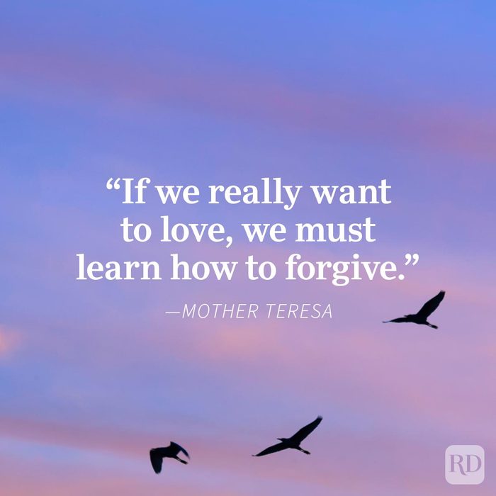 Forgiveness Quotes About Love on a peaceful sunset background with birds flying