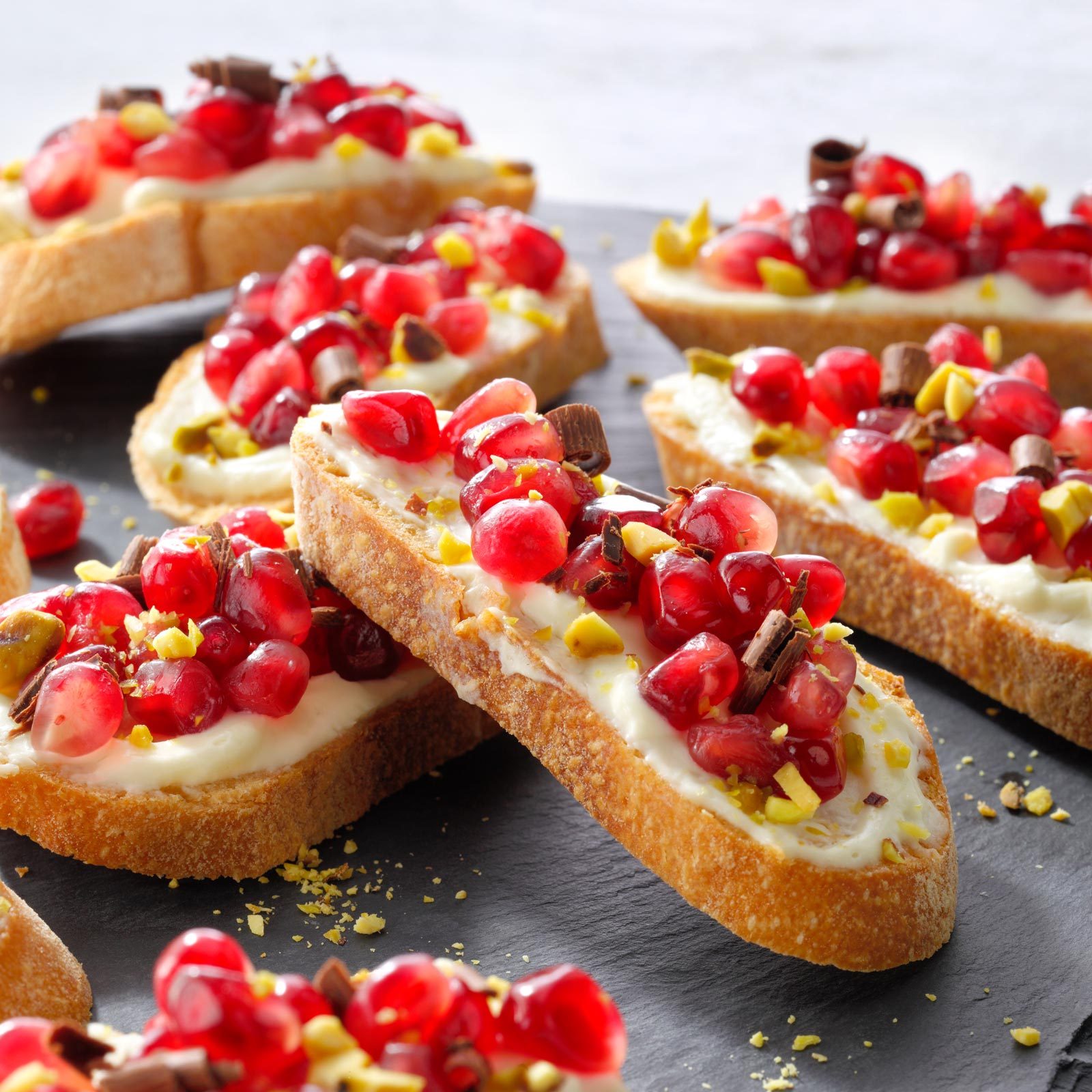 Pomegranate Pistachio Crostini