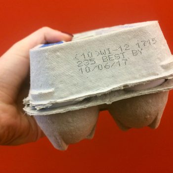 egg carton on red background