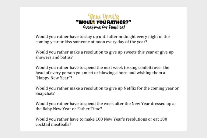 Would You Rather New Years Eve Party Game