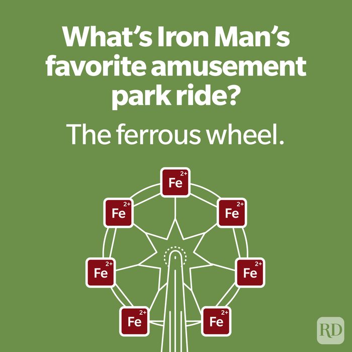Chemistry Jokes And Puns Every Science Nerd Will Appreciate "What's Iron Man's favourite amusement park ride? The ferrous wheel" with Ferris wheel doodle