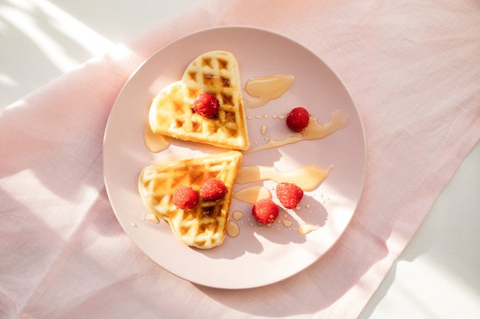 Overhead view of breakfast at home.