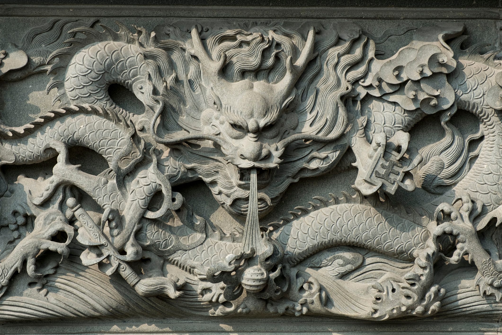 Detail of Chinese Dragon Statue with Sunlight