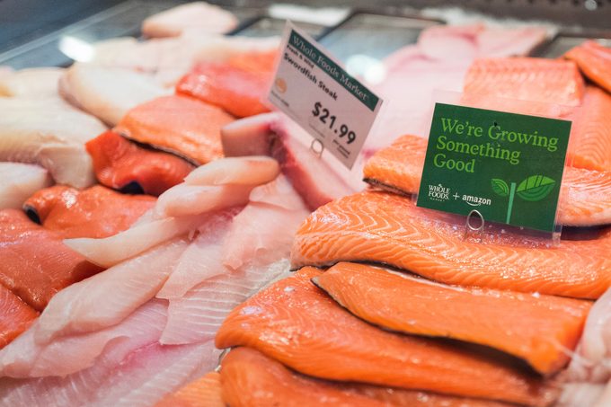 fresh fish in a cooler at whole foods