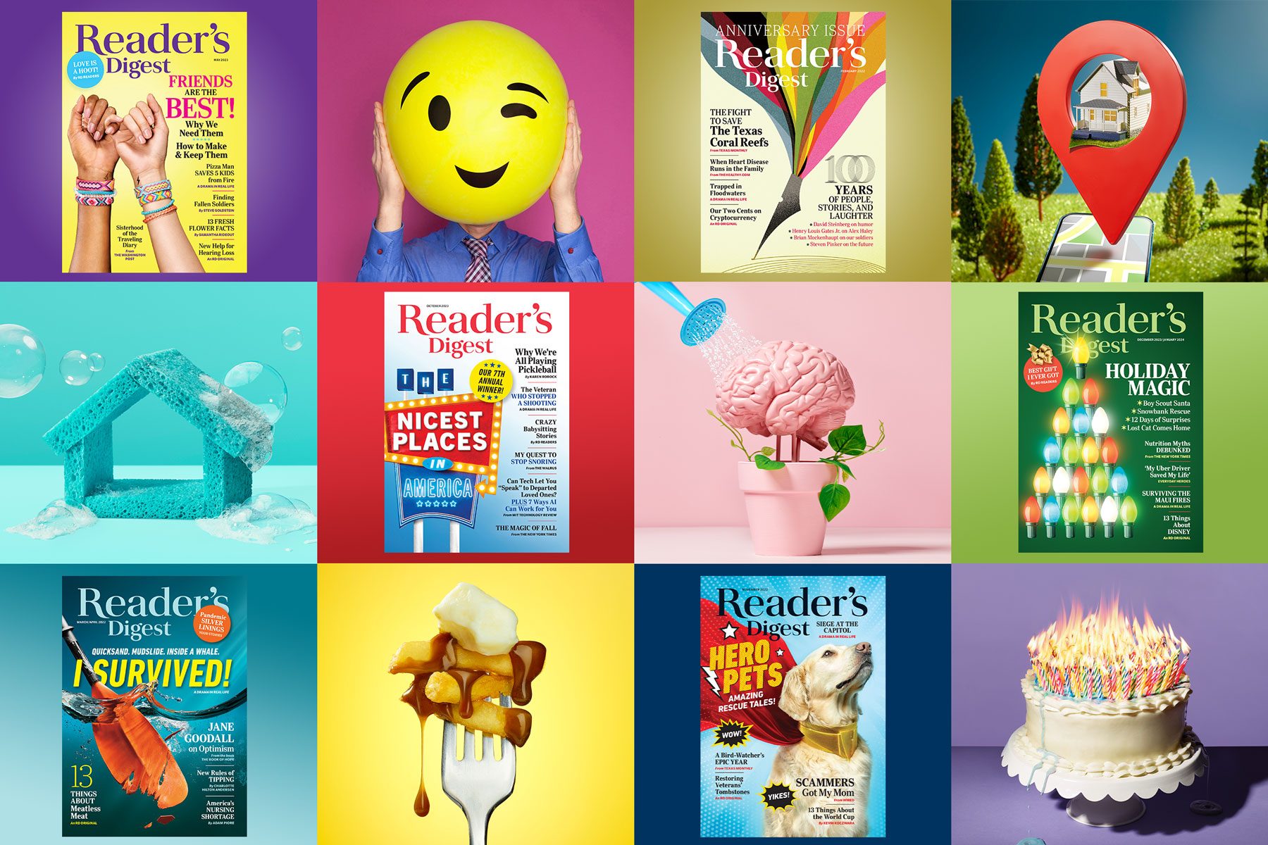 Rd Masthead Collage with Reader's Digest covers and TMB Studio photos