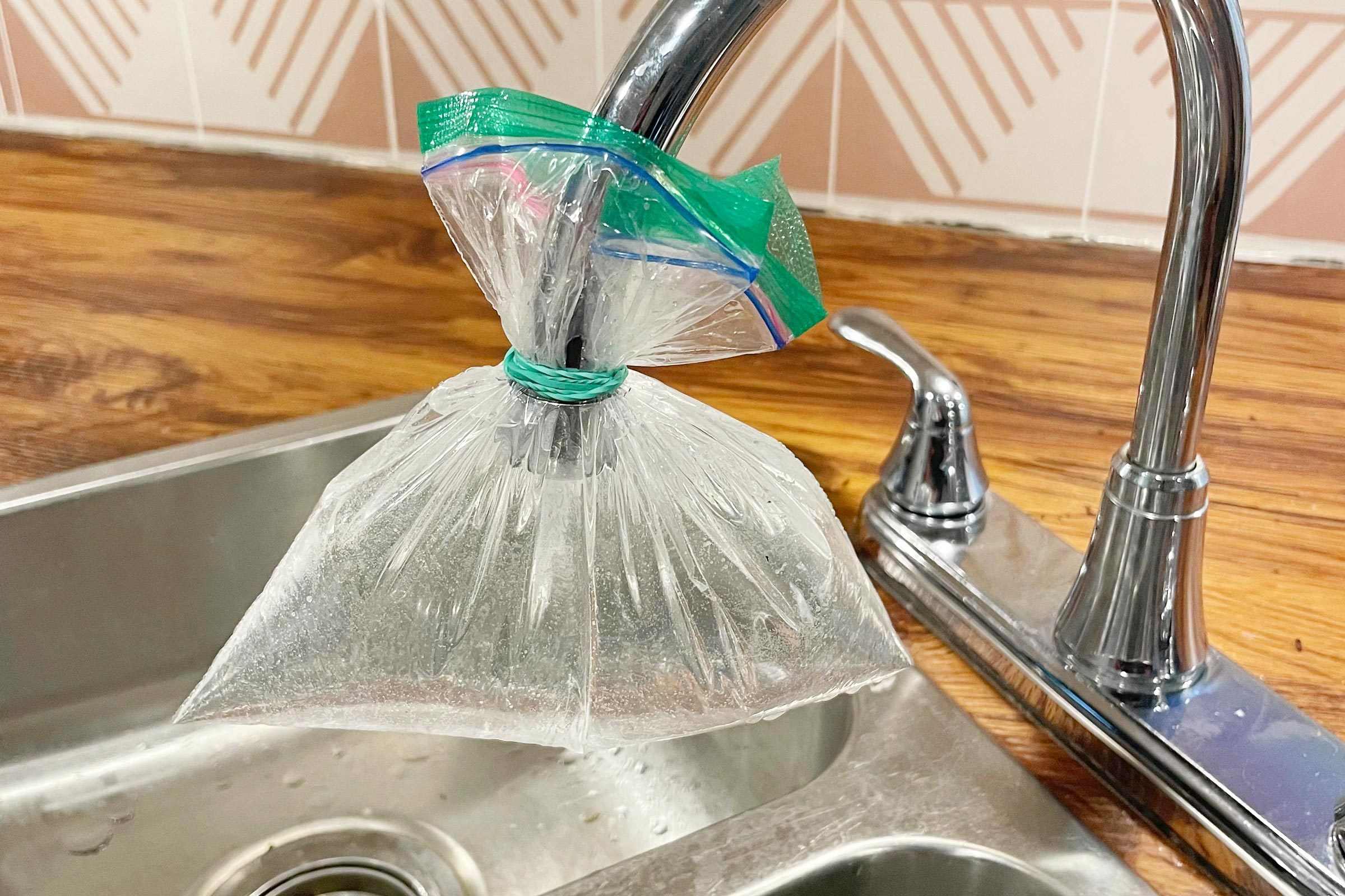 ziplock bag on faucet