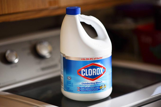 clorox bleach jug on washing machine