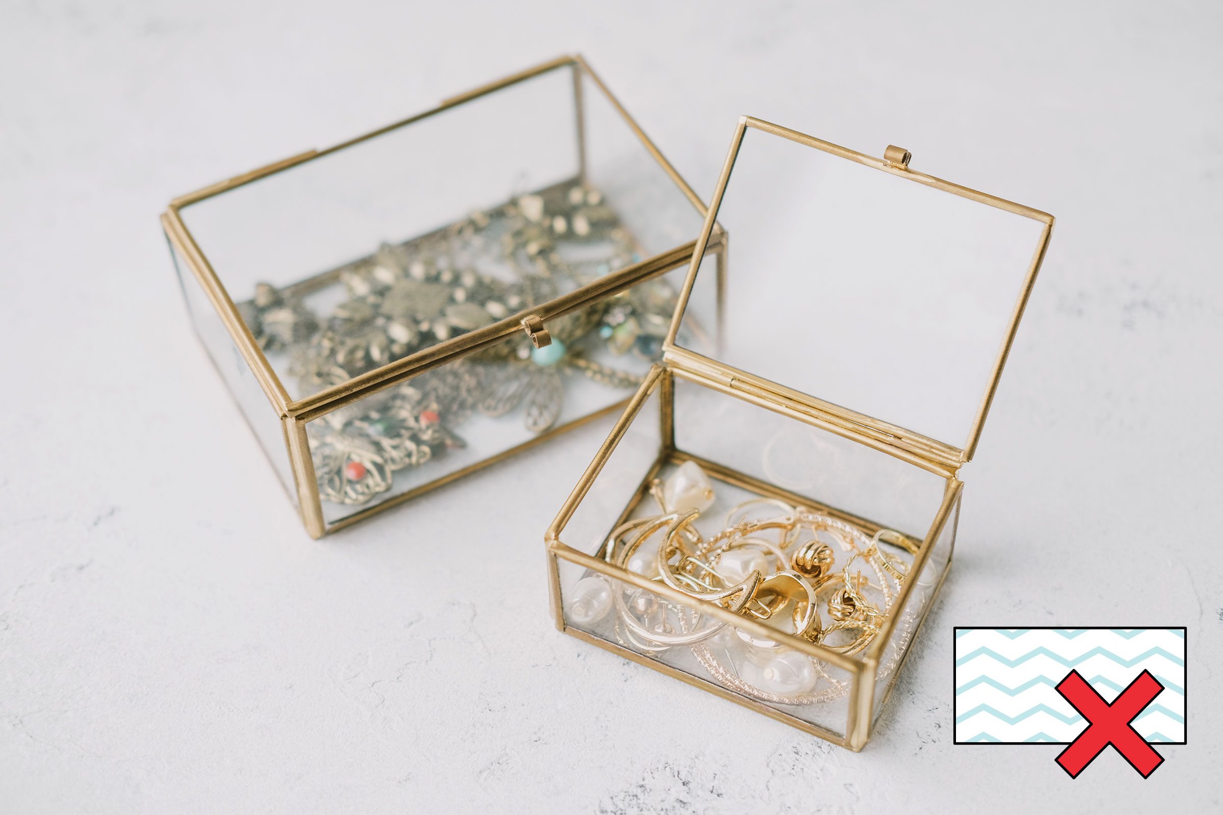 jewelry box with a "no magic eraser symbol" in the corner