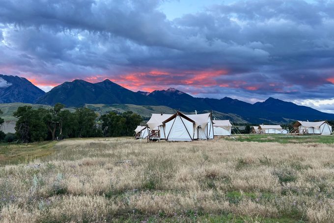 Tents are step up during a beautiful view of sunstet