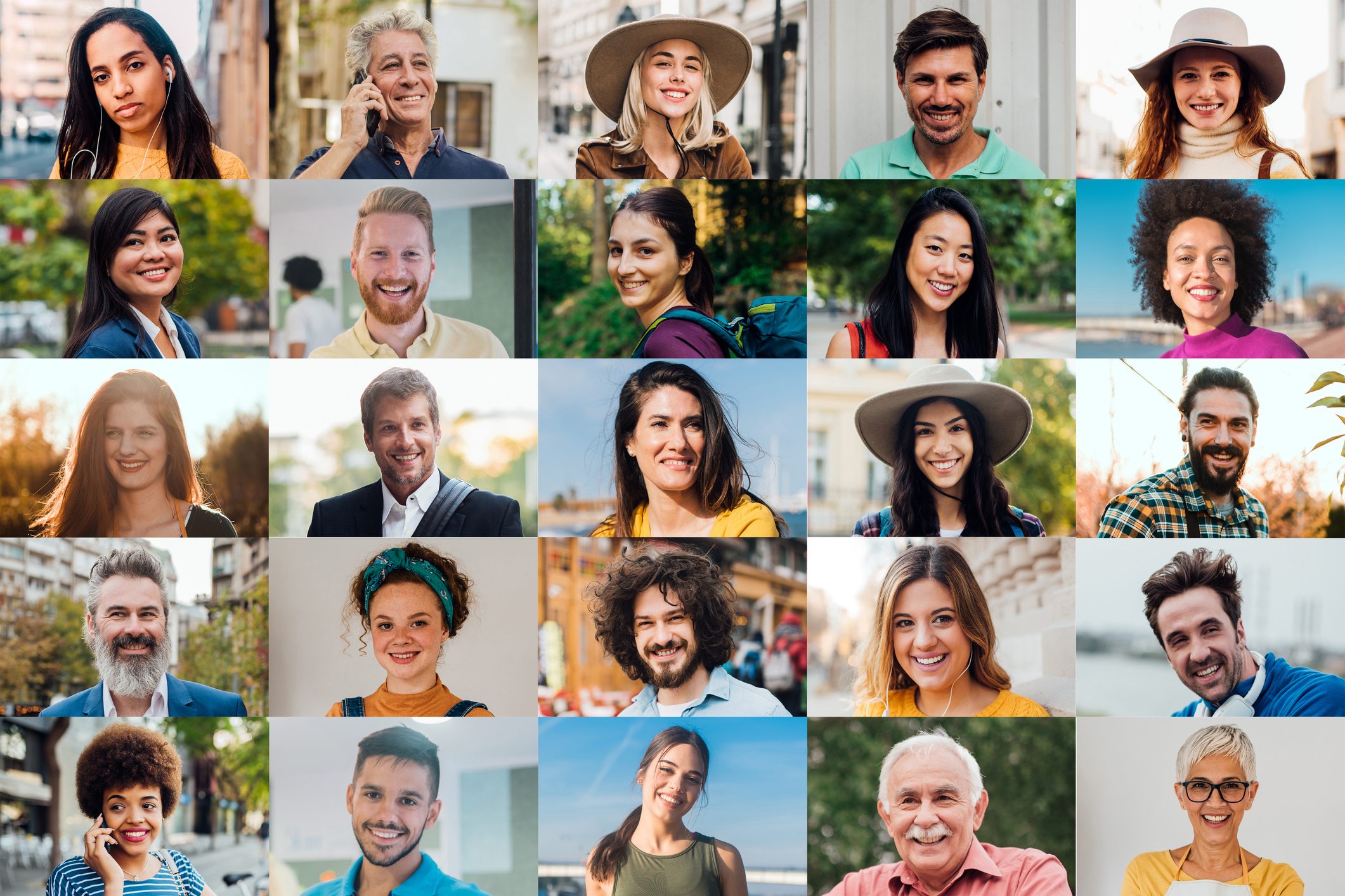 Portraits of happy men and women