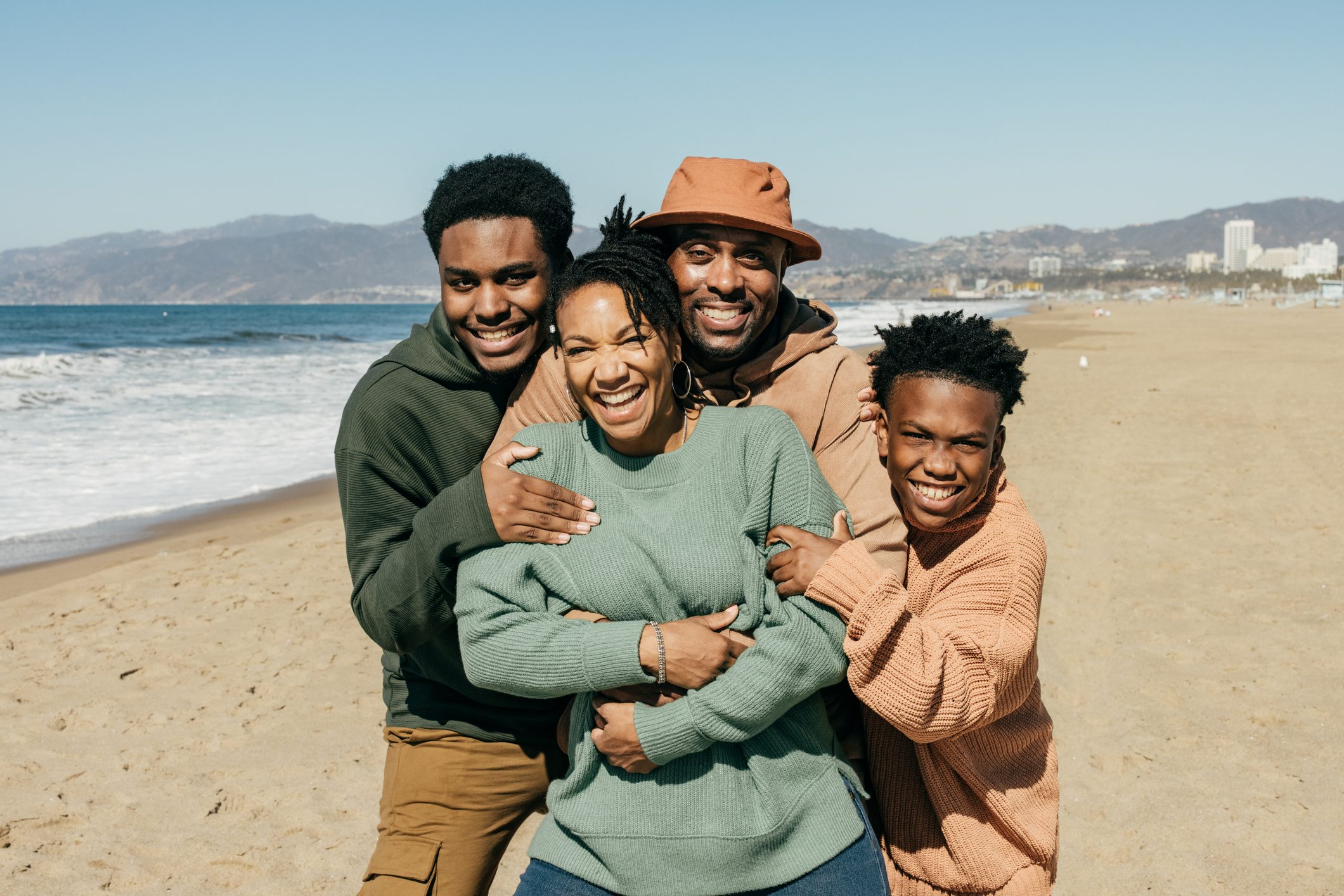 Family with two kids on their Holidays in California near the ocean