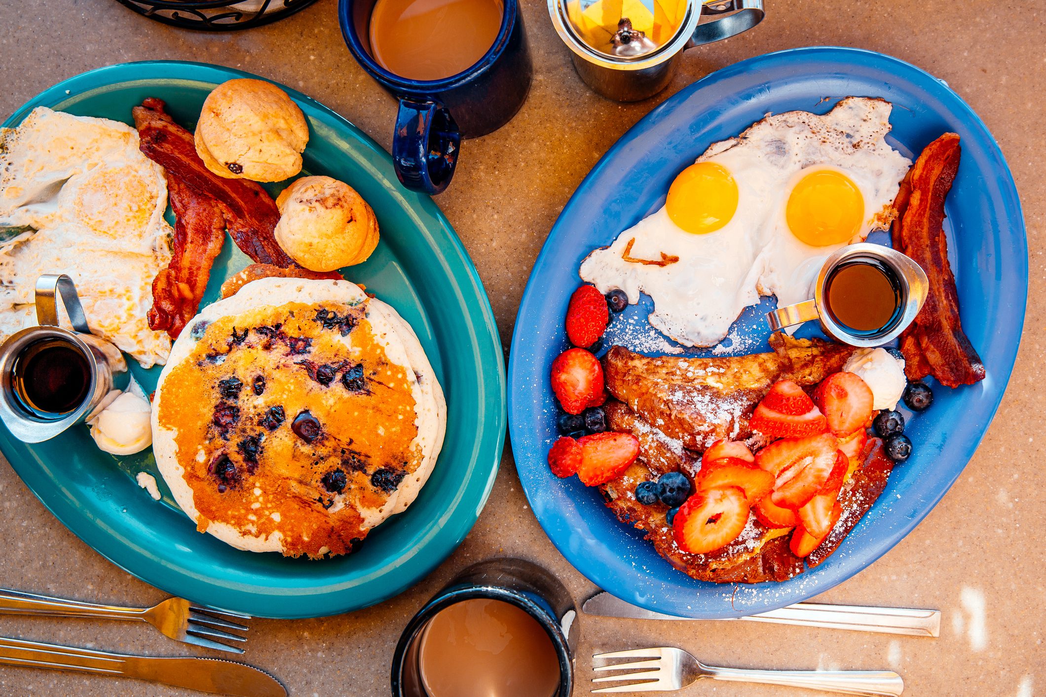 Directly above view of breakfast served in a restaurant