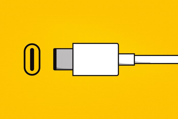 USB-C cable on a yellow background