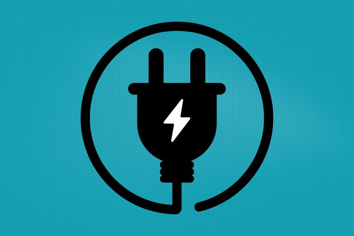 wall adapter with lightening symbol on a blue background
