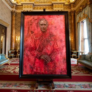 An official portrait of King Charles III, painted by artist Jonathan Yeo, is pictured during its unveiling, in the Blue Drawing Room at Buckingham Palace in London on May 14, 2024.