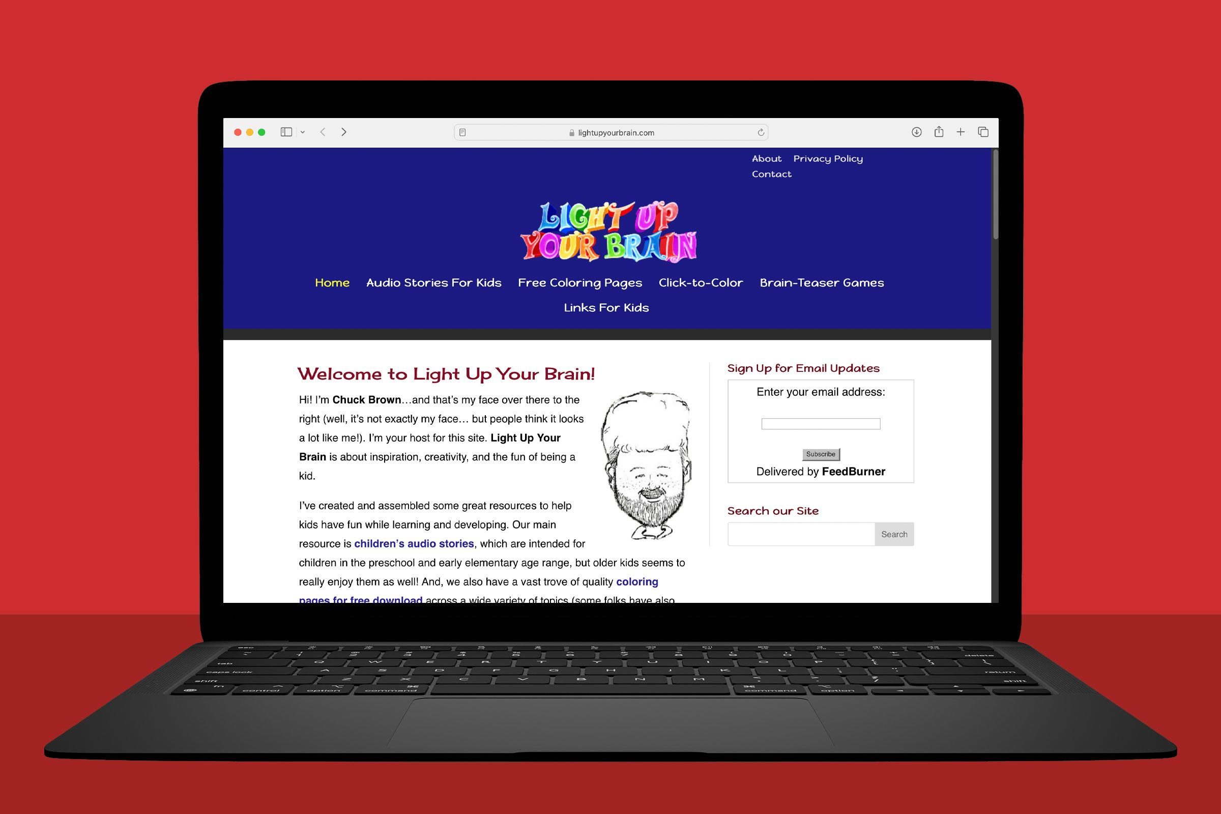 Places To Get Audiobooks For Free Online laptop showing Lightupyourbrain.com on red background