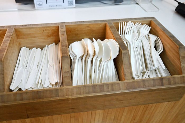 Fast Food Utensils Behind Counter