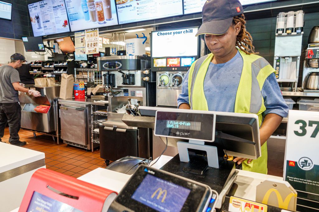 Mcdonald's cashier taking fast food order