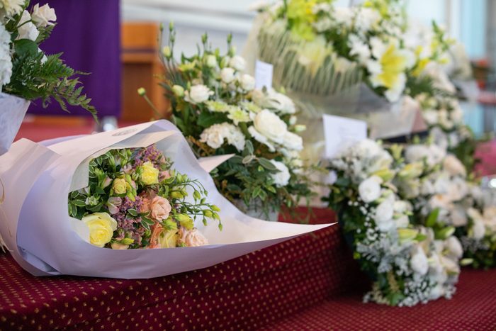Shot of flowers arrangement used for a funeral service