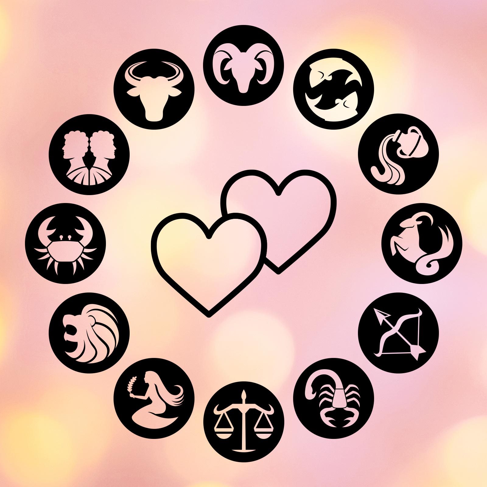 Zodiac Signs' Compatibility Who You Should And Shouldn't Date zodiac circle with love hearts on bokeh background