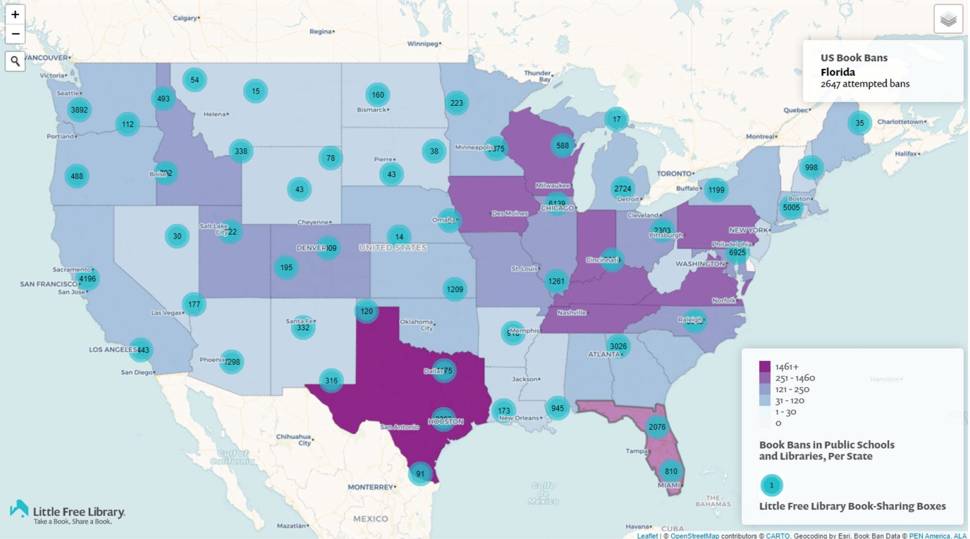 Little Free Library Book Ban Map