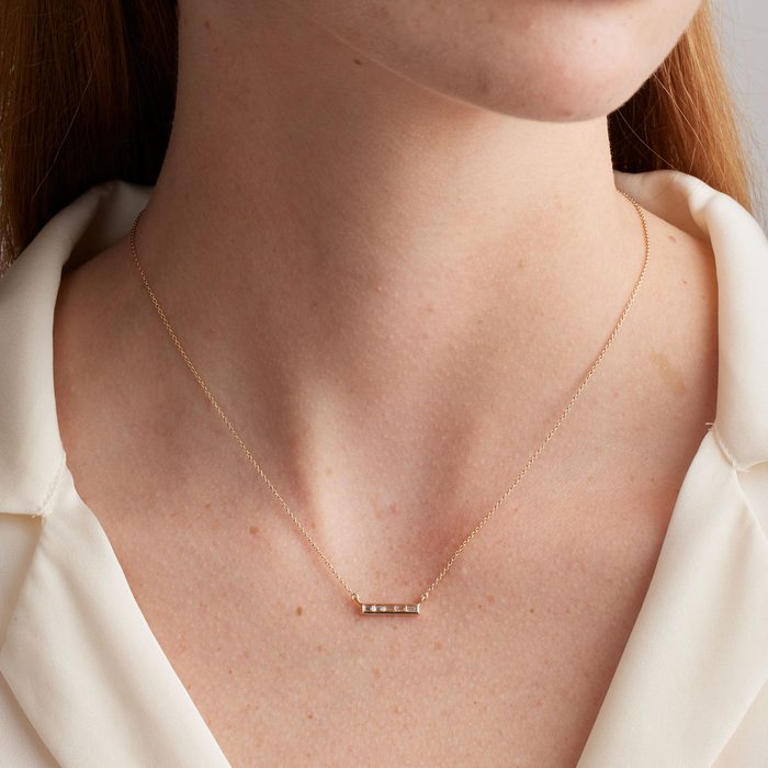 14k Gold Diamond Baguette Bar Necklace
