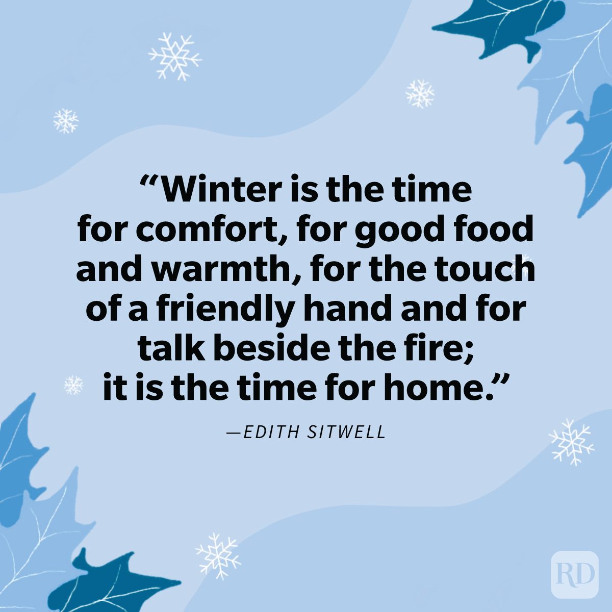 Cozy Winter Quotes To Help You Embrace The Season on blue leaves and snowflakes background