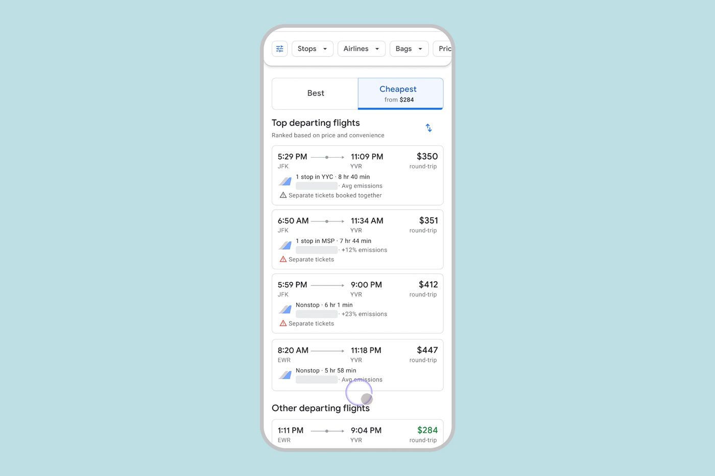 Google flights' cheapest option.