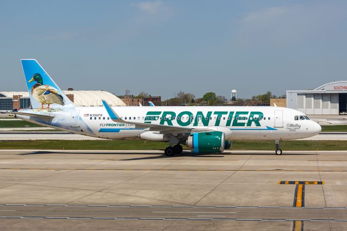 Frontier Airlines Airbus A320neo airplane at Chicago Midway Airport (MDW) in the United States.