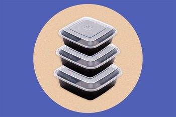 Black takeout containers.