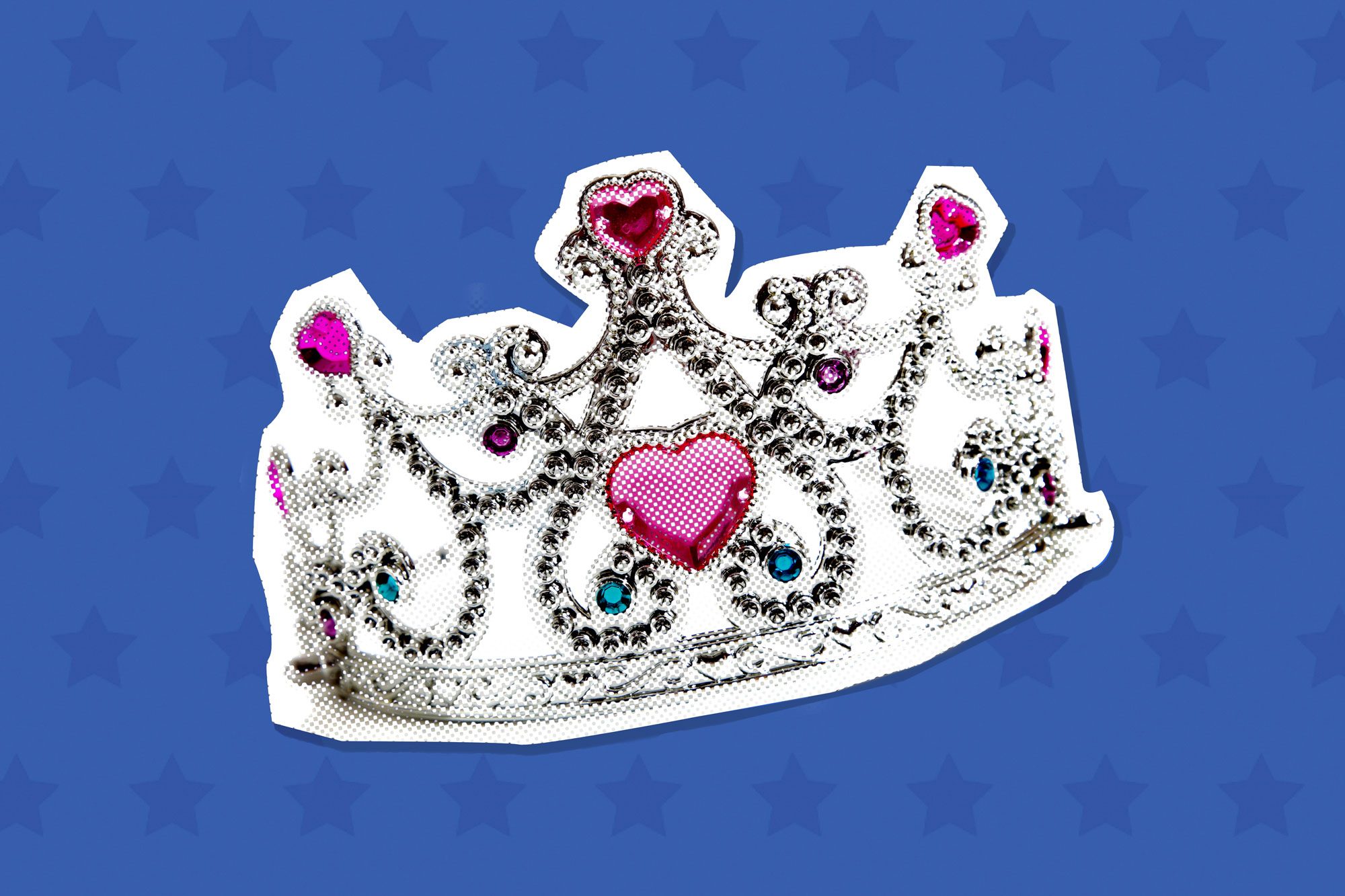 A child's toy princess tiara on a white background with copy space