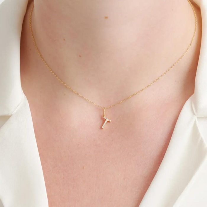 14k Gold Diamond Letter Pendant Necklace