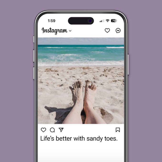 Beach Captions That Will Make Waves In Your Feed Instagram screenshot on purple background