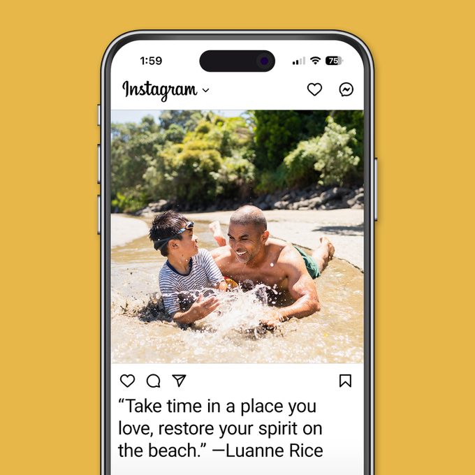 Beach Captions That Will Make Waves In Your Feed Instagram screenshot on yellow background
