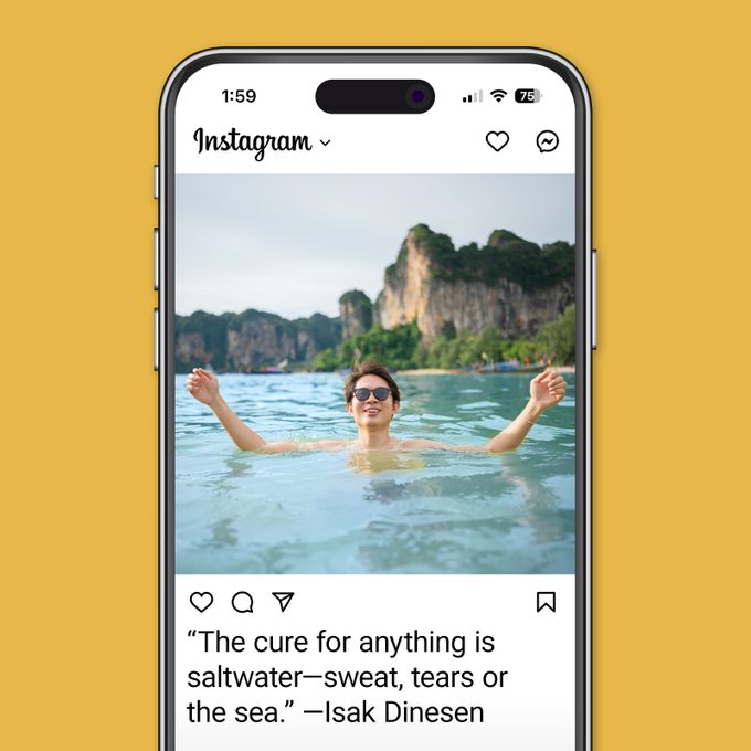 Beach Captions That Will Make Waves In Your Feed Instagram screenshot on yellow background