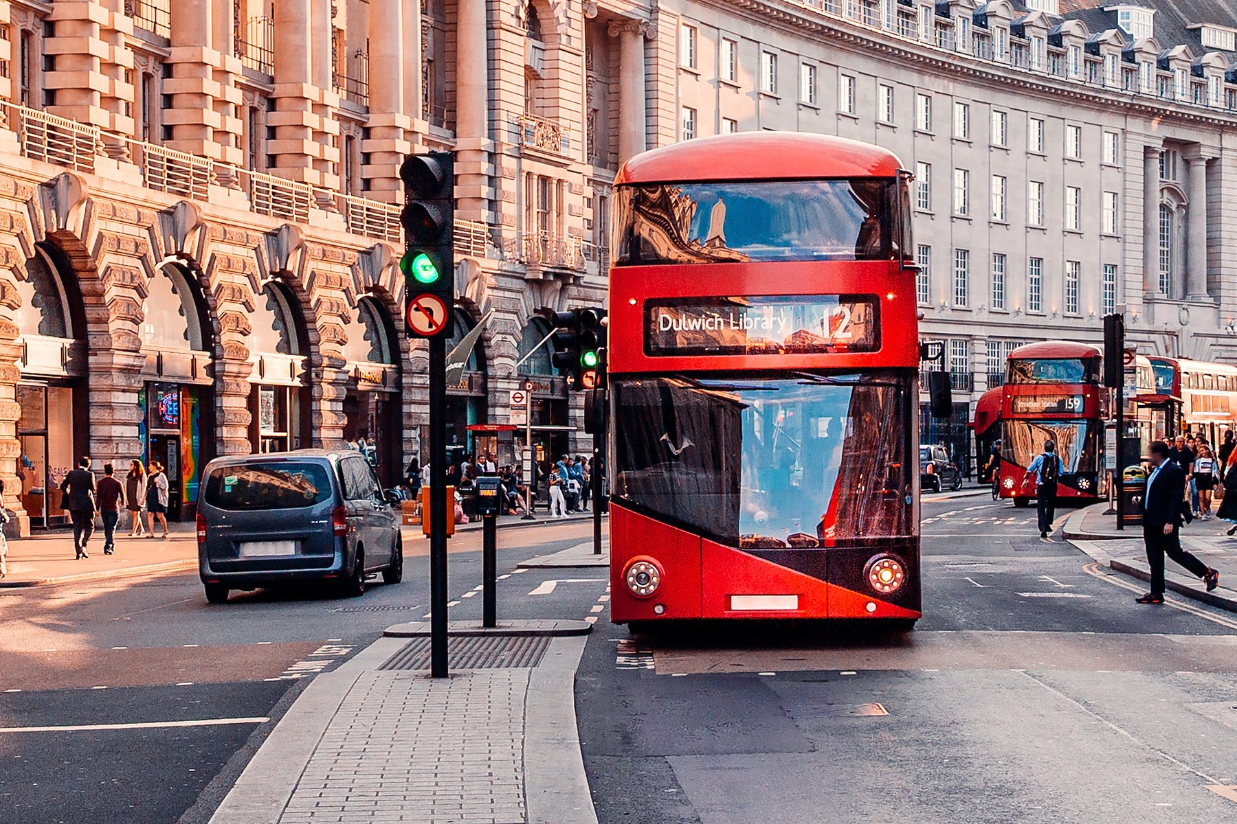 Regent Street and red double-decker bus, London, UK