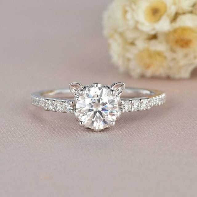Cat Moissanite Engagement Ring Ecomm Etsy