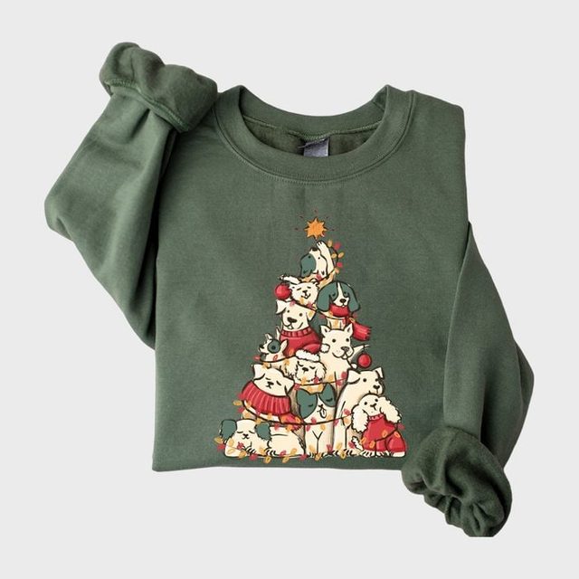 Dog Christmas Tree Sweatshirt Ecomm Via Valenteenodesign Etsy.com 
