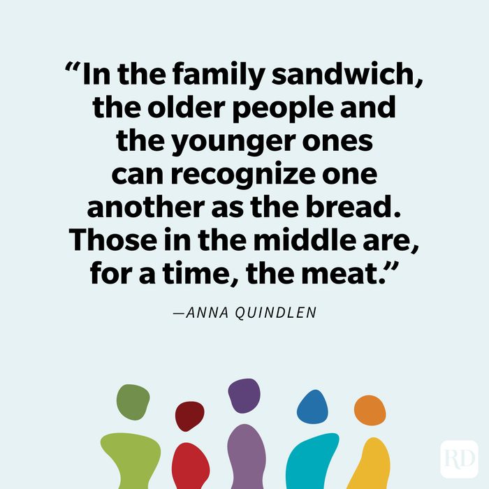 Family Quotes That Hit Close To Home on background with shapes resembling a family in different colors on light blue background