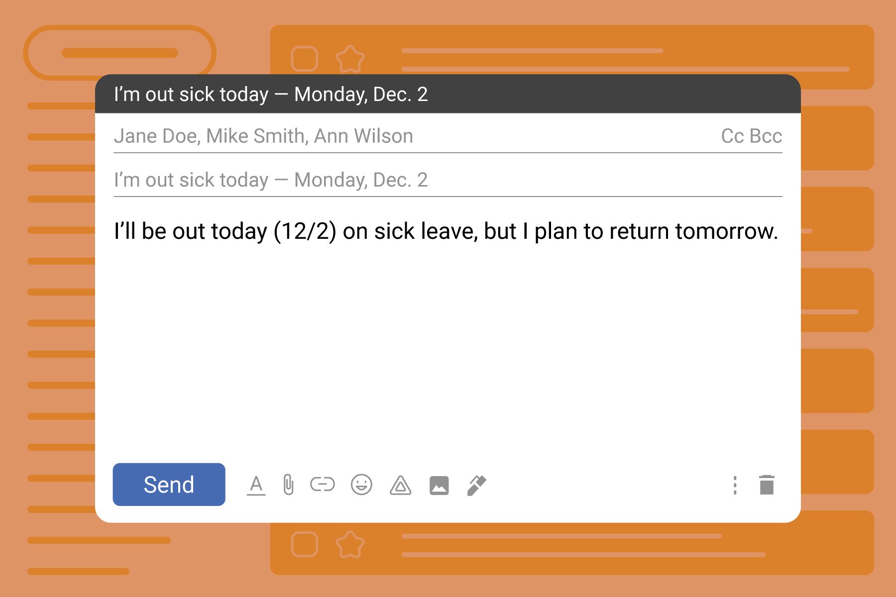 How To Write A Sick Day Leave Email plus Templates on orange email inbox background