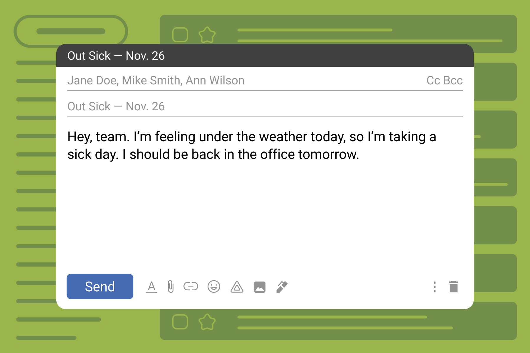 How To Write A Sick Day Leave Email plus Templates on green email inbox background