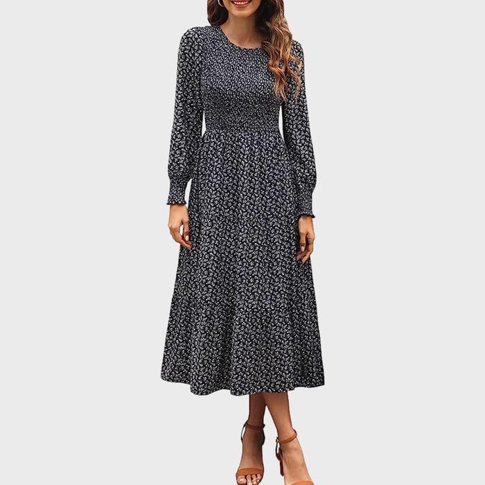 Long Sleeve Floral Midi Dress Ecomm Via Amazon.com 