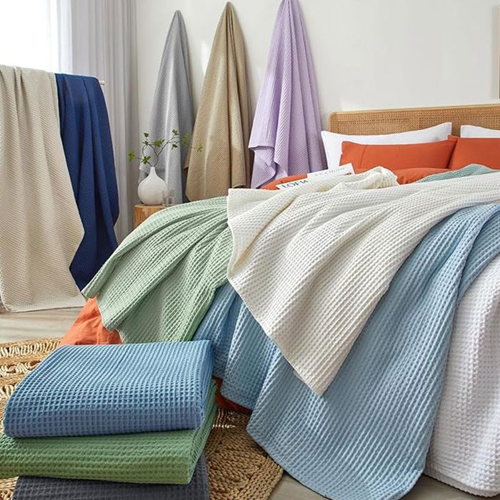 Phf 100% Cotton Waffle Weave Blanket Queen Size 90'x90'