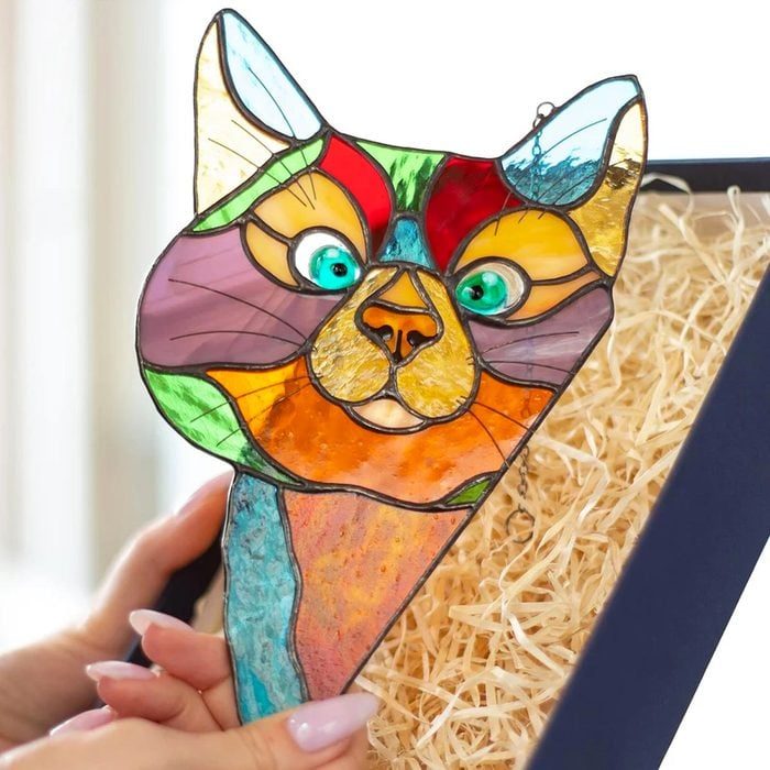 Peeking Cat Stained Glass Sun Catcher Ecomm